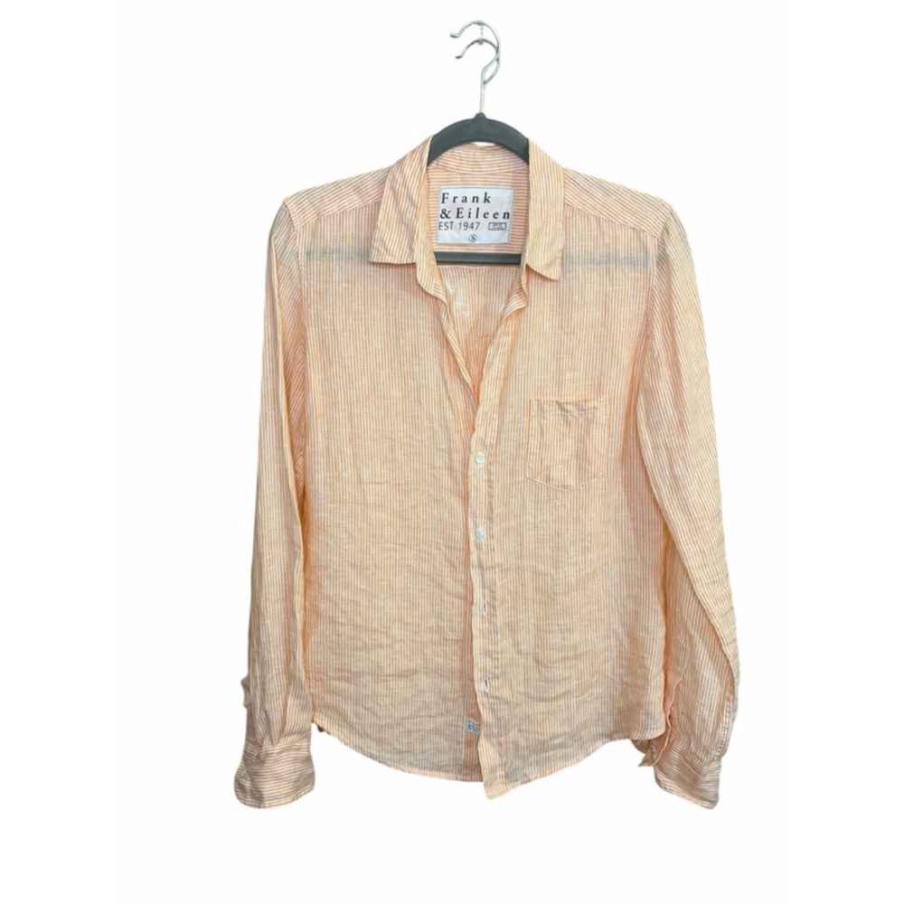 Frank & Eileen “Barry” Linen Button Down Shirt Small Orange Cream Stripe - Picture 2 of 7